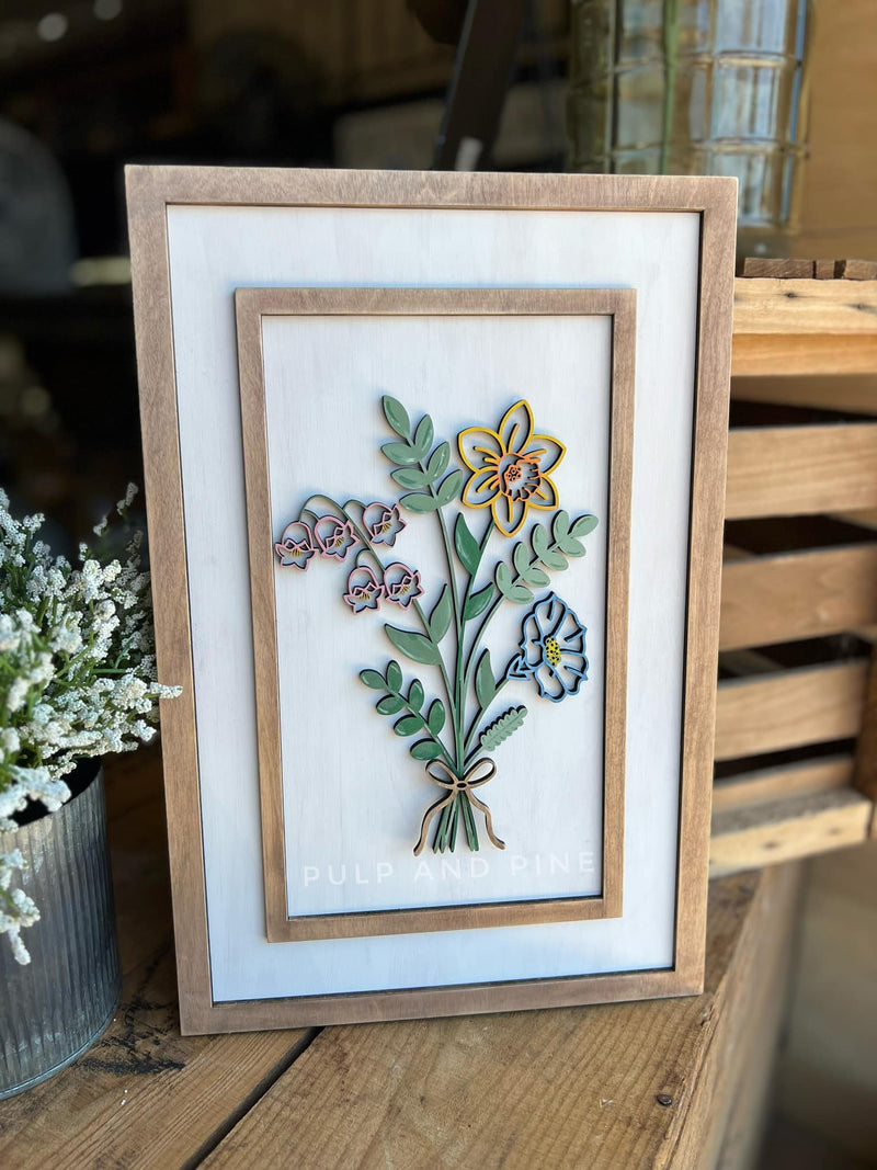 Birth Flower Bouquet 3D Rectangle Sign