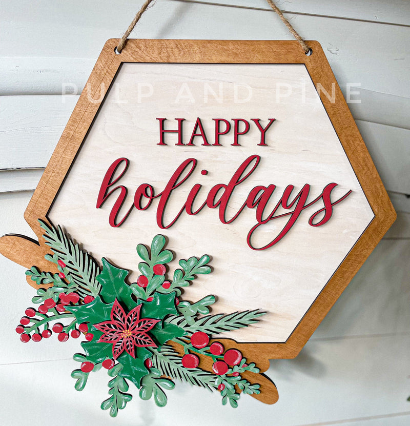 Happy Holidays Hexagon (3D Door Hanger)