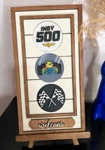 Welcome Interchangeable Sign Stand w/Indy 500 Inserts