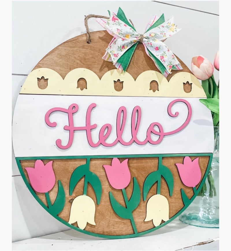 Hello Spring Tulips (3D Door Hanger)