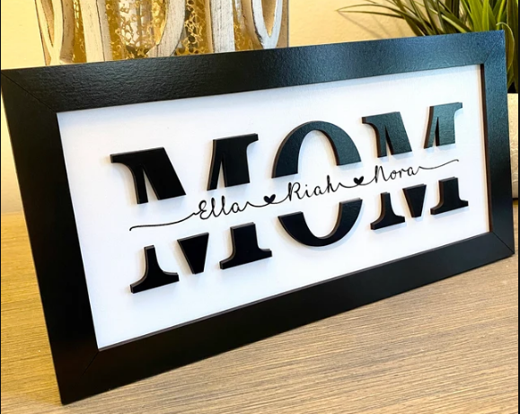 Mom w/Engraved Names 3D Rectangle Sign