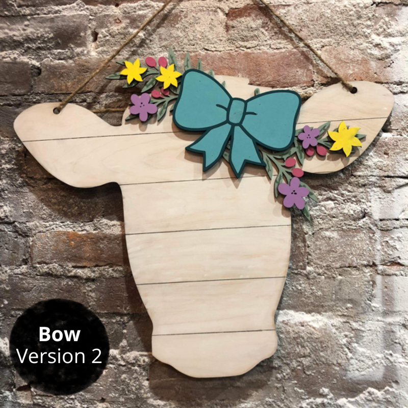 Cow Cutout with Bow (3D Door Hanger)