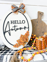 Hello Autumn with leaves (3D Door Hanger)