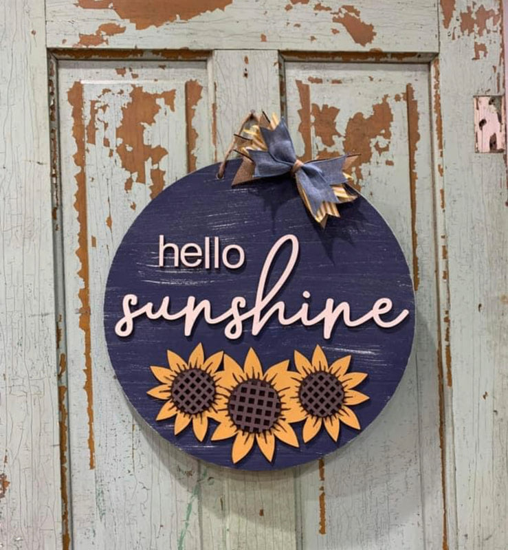 Hello Sunshine, sunflowers (3D Door Hanger)