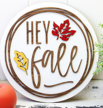 Hey Fall with leaves (3D Door Hanger)