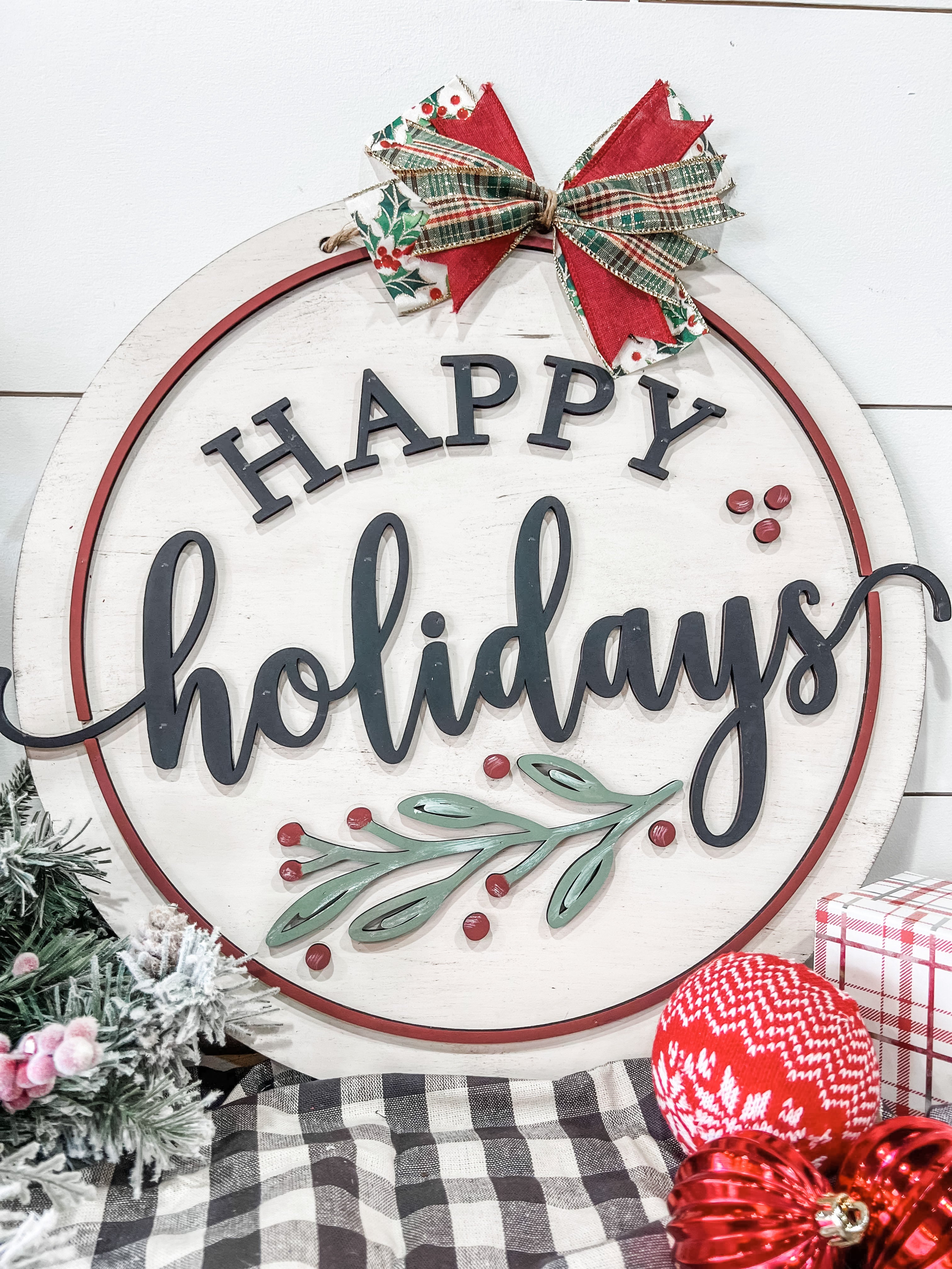 Happy Holidays with holly (3D Door Hanger) – Pulp and Pine DIY Studio