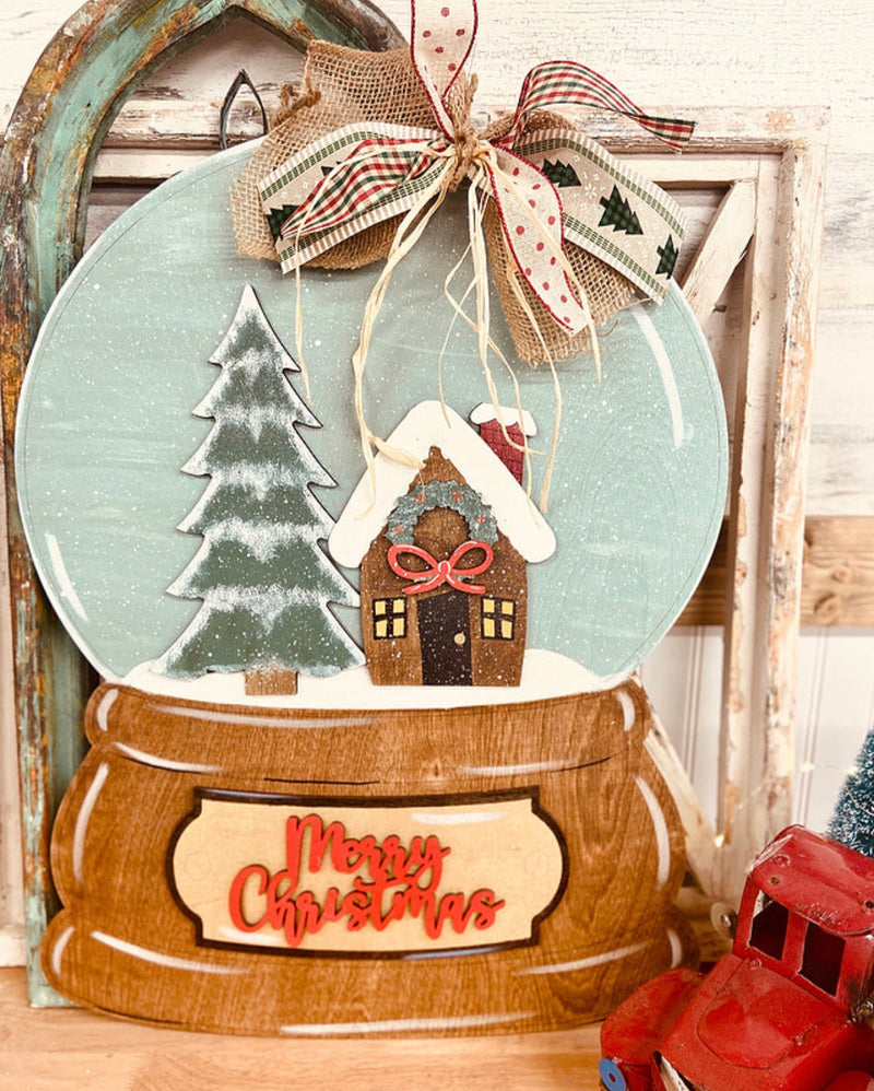 Merry Christmas Globe with winter house & tree (3D Door Hanger)