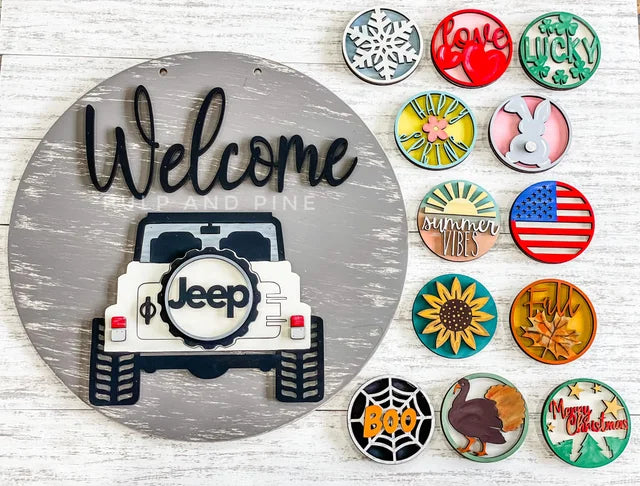 Interchangeable Jeep Door Hanger (includes 13 tire charms!)