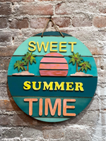 Sweet Summer Time, sun palm trees (3D Door Hanger)