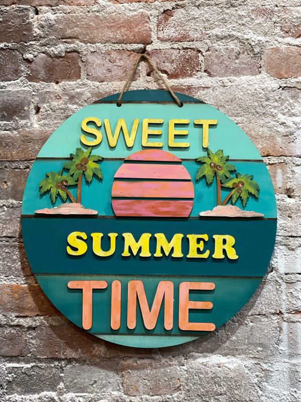 Sweet Summer Time, sun palm trees (3D Door Hanger)