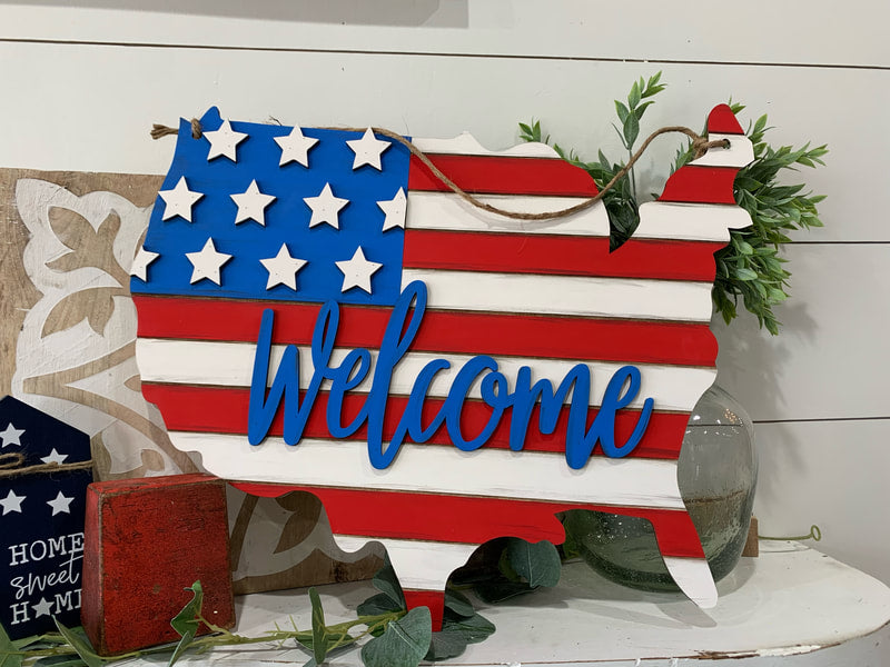 Welcome, America shape (3D Door Hanger)